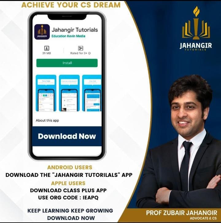Jahangir Tutorials Offers Company Secretary Classes in English. Download Jahangir Tutorials App to know more .